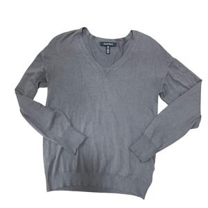 ELLEN TRACY Women's Gray V Neck Long Sleeve Lightweight Sweater Size S